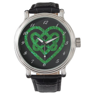 Green Glitzer Celtic Heart Wrist Watch Armbanduhr