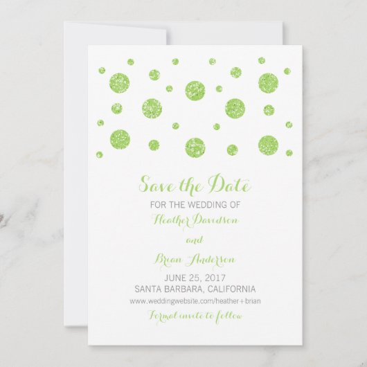 Green Glitzer Confetti Save the Date einladen (Vorderseite)