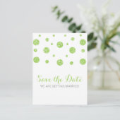 Green Glitzer Confetti Save the Date Postkarte (Stehend Vorderseite)