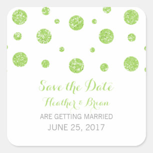 Green Glitzer Confetti Save the Date Stickers