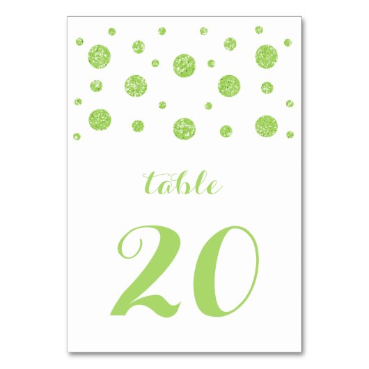 Green Glitzer Confetti Wedding Table Card Tischnummer (Vorderseite)