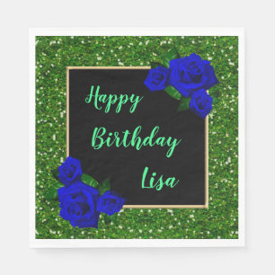 Green Glitzer Deep Blue Rose Geburtstag Serviette