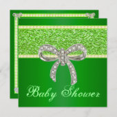Green Glitzer Diamond Bow Baby Shower Einladung (Vorne/Hinten)
