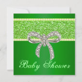 Green Glitzer Diamond Bow Baby Shower Einladung (Vorderseite)