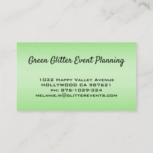 Green Glitzer Event Planner Visitenkarte (Rückseite)