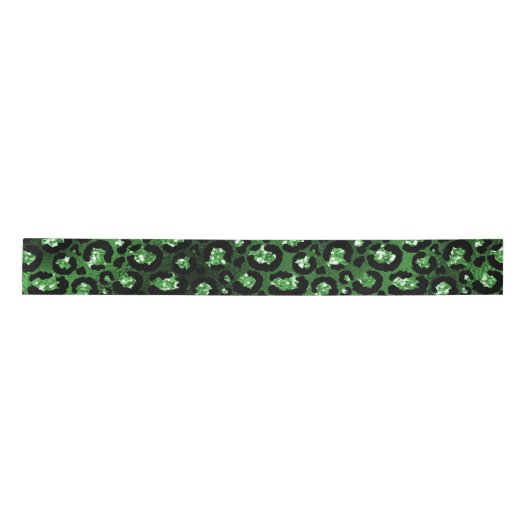 Green Glitzer Glam Leopard Spots Muster Satinband (Vorderseite)
