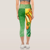 Green Glitzer Glam - Retro-Blume, Sonnenschein, Bi Capri Leggings (Rückseite)