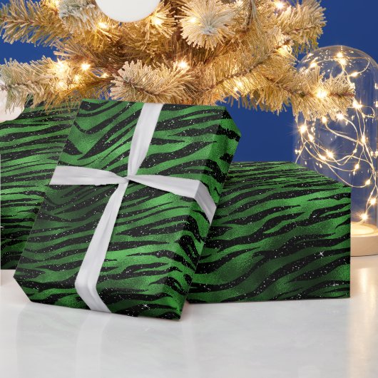 Green Glitzer Glam Tiger Streifen Muster Geschenkpapier (Feiertage)