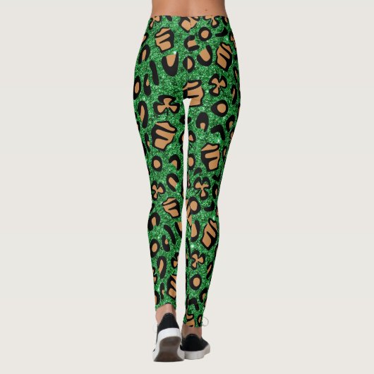 Green Glitzer Gold Leopard Kleeblatt Clou Irish Leggings (Rückseite)