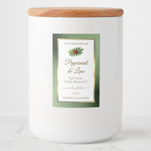 Green Glitzer Gold und White Product Label Ladybug Lebensmitteletikett (Vorderseite)