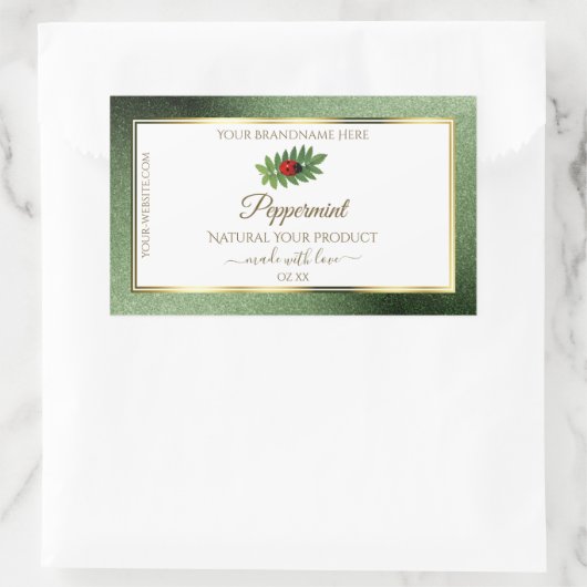 Green Glitzer Gold und White Product Label Ladybug Rechteckiger Aufkleber (Tasche)
