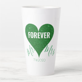 Green Glitzer Heart Mr & Mrs Large Latte Tasse