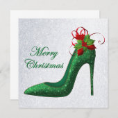 Green Glitzer Heelses Weihnachtsgrüße Karte (Vorne/Hinten)