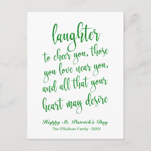 Green Glitzer Irish Toast St. Patrick's Day Postkarte (Vorderseite)