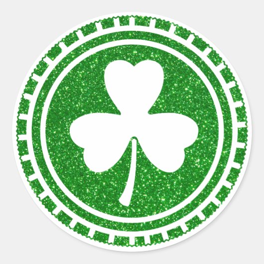 Green Glitzer Kleeblatt Chip St Patrick's Day Runder Aufkleber (Vorderseite)