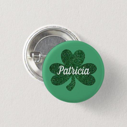Green Glitzer Kleeblatt Clover St Patrick's Day Button (Vorne & Hinten)