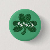 Green Glitzer Kleeblatt Clover St Patrick's Day Button (Vorderseite)