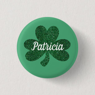Green Glitzer Kleeblatt Clover St Patrick's Day Button