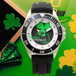 Green Glitzer Kleeblatt Einzigartiger St Patrick's Armbanduhr