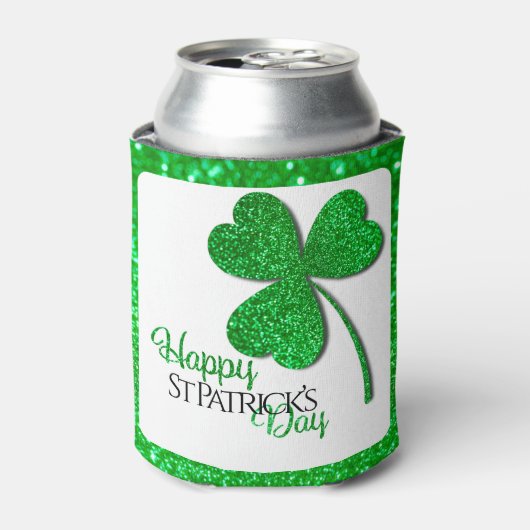 Green Glitzer Kleeblatt Happy St Patrick's Day Dosenkühler (Kanne Vorderseite)