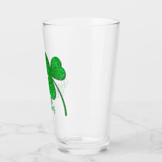 Green Glitzer Kleeblatt Happy St Patrick's Day Glas (Links)