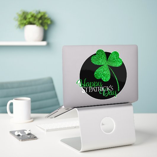 Green Glitzer Kleeblatt Happy St Patrick's Day T-S Aufkleber (Laptop auf Schreibtisch)