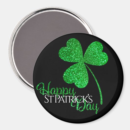 Green Glitzer Kleeblatt Happy St Patrick's Day T-S Magnet (Vorderseite/Rückseite)