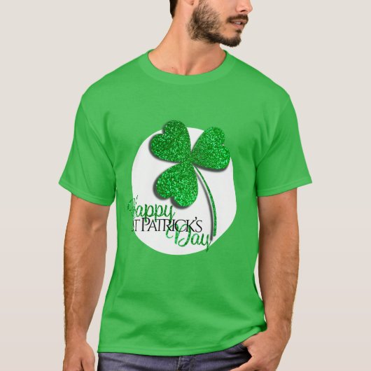 Green Glitzer Kleeblatt Happy St Patrick's Day T-S T-Shirt (Vorderseite)