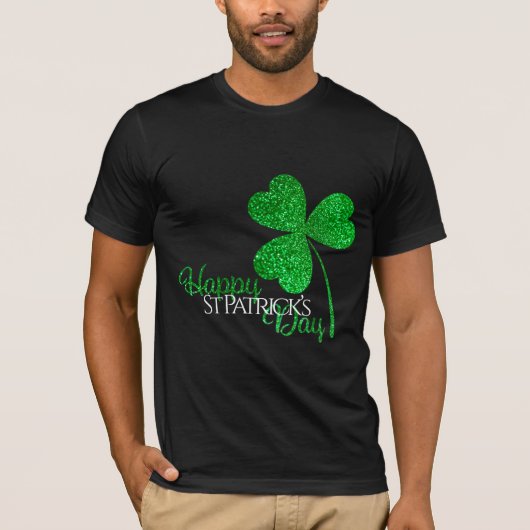Green Glitzer Kleeblatt Happy St Patrick's Day T-Shirt (Vorderseite)