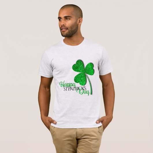 Green Glitzer Kleeblatt Happy St Patrick's Day T-Shirt (Vorne ganz)