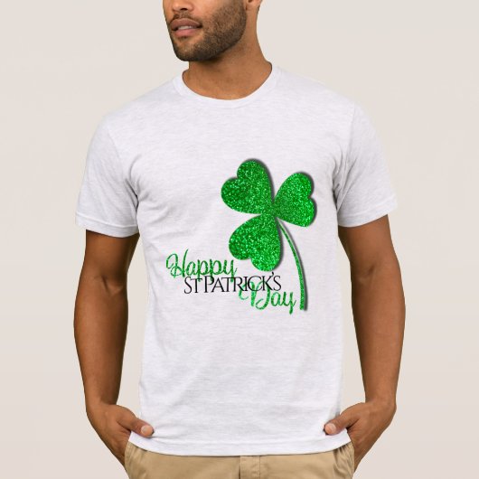 Green Glitzer Kleeblatt Happy St Patrick's Day T-Shirt (Vorderseite)