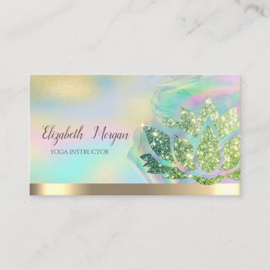 Green Glitzer Lotus Holographic Ink Yoga Visitenkarte (Vorderseite)