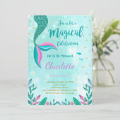 Green Glitzer Mermaid Schwanz Geburtstag Einladung (Stehend Vorderseite)