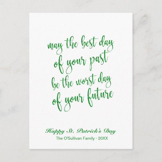 Green Glitzer Old Irish Sessing St. Patrick's Day Postkarte (Vorderseite)