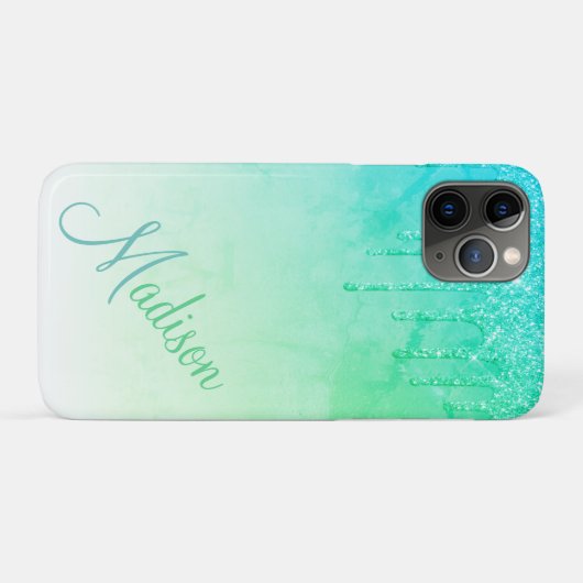 Green Glitzer Ombré Glam Glitzern Name Case-Mate iPhone Hülle (Rückseite (Horizontal))