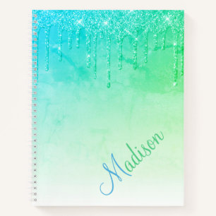 Green Glitzer Ombré Glam Glitzern Name Notebook Notizblock