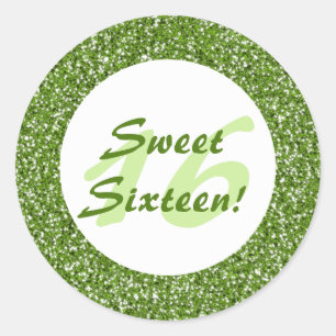 Green Glitzer Pattern Aussehen wie 16 . Geburtstag Runder Aufkleber