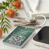 Green Glitzer QR Code Visitenkarte Ihr Logo Schlüsselanhänger (Vorderseite rechts)