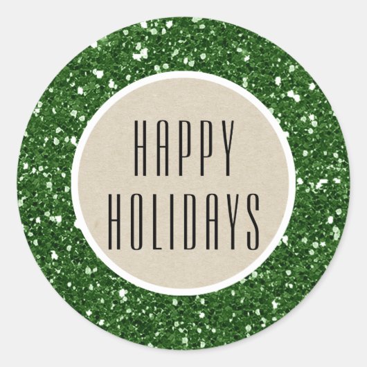 Green Glitzer & Rustic Kraft Holiday Sparkle Gefal Runder Aufkleber (Vorderseite)