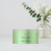 Green Glitzer Silver Aquarell Business Card Visitenkarte (Stehend Vorderseite)