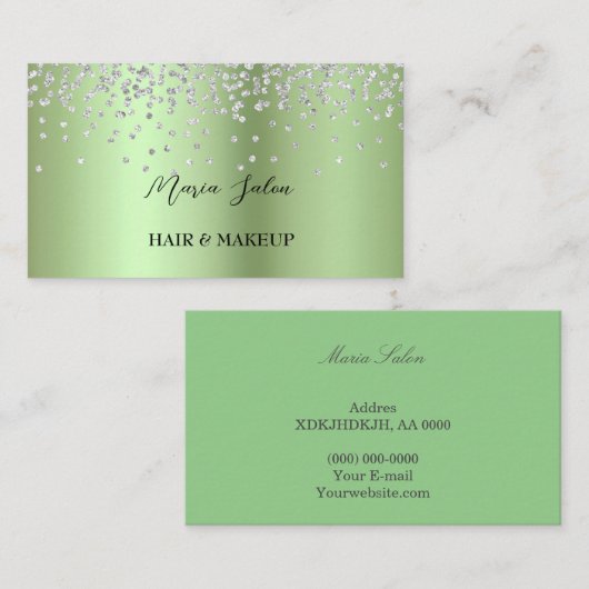 Green Glitzer Silver Aquarell Business Card Visitenkarte (Vorne/Hinten)
