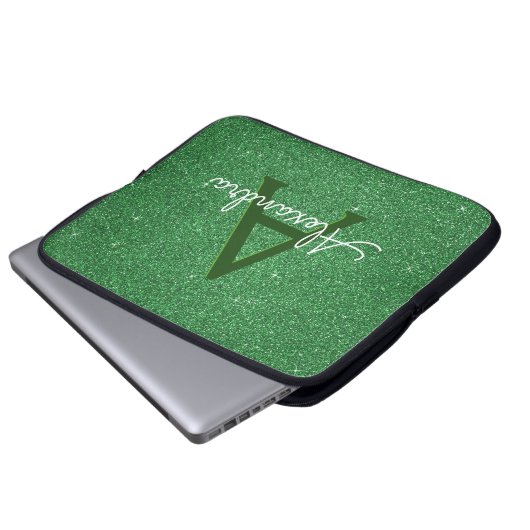 Green Glitzer & Sparkle Monogram Irish Laptopschutzhülle (Vorne Knopf)