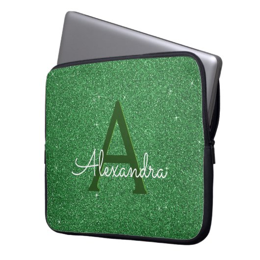 Green Glitzer & Sparkle Monogram Irish Laptopschutzhülle (Vorderseite Links)