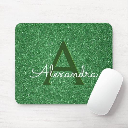 Green Glitzer & Sparkle Monogram Irish Mousepad (Mit Mouse)