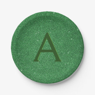 Green Glitzer & Sparkle Monogram Irish Pappteller