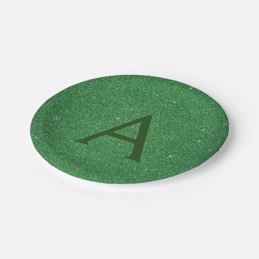 Green Glitzer & Sparkle Monogram Irish Pappteller (Schrägansicht)