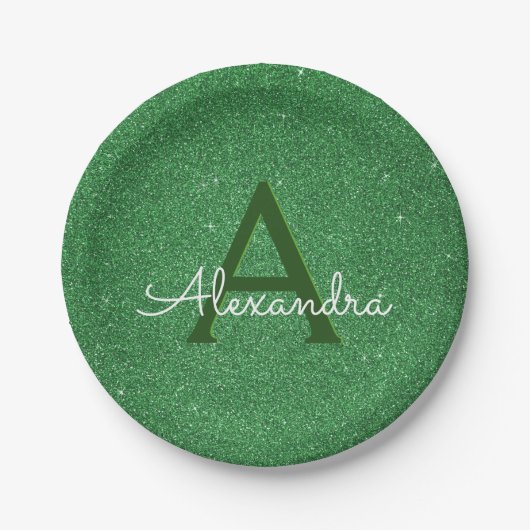 Green Glitzer & Sparkle Monogram Irish Pappteller (Vorderseite)