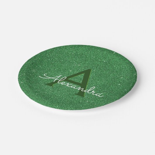 Green Glitzer & Sparkle Monogram Irish Pappteller (Schrägansicht)