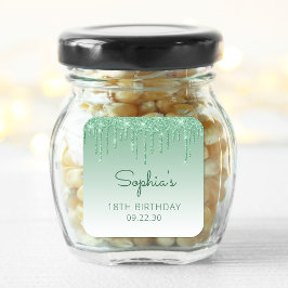 Green Glitzer Tropfen 18. Geburtstag Platz Quadratischer Aufkleber