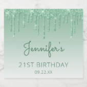 Green Glitzer Tropfen 21. Geburtstag Party Schaumweinetikett (Einzelnes Label)